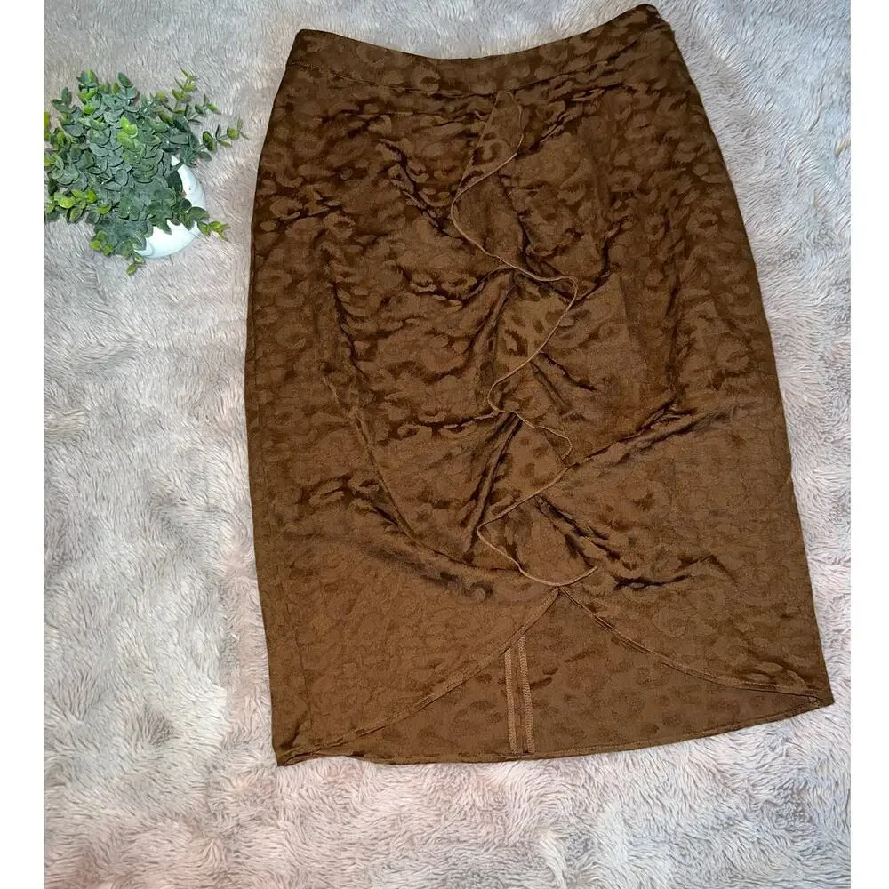 Zara Basic Brown Animal Print Ruffle Front Skirt Size: Medium
